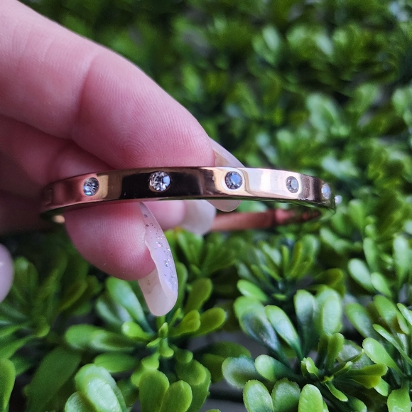kate spade Jewelry - Kate Spade Rose Gold Toned Hinged bracelet with crystals